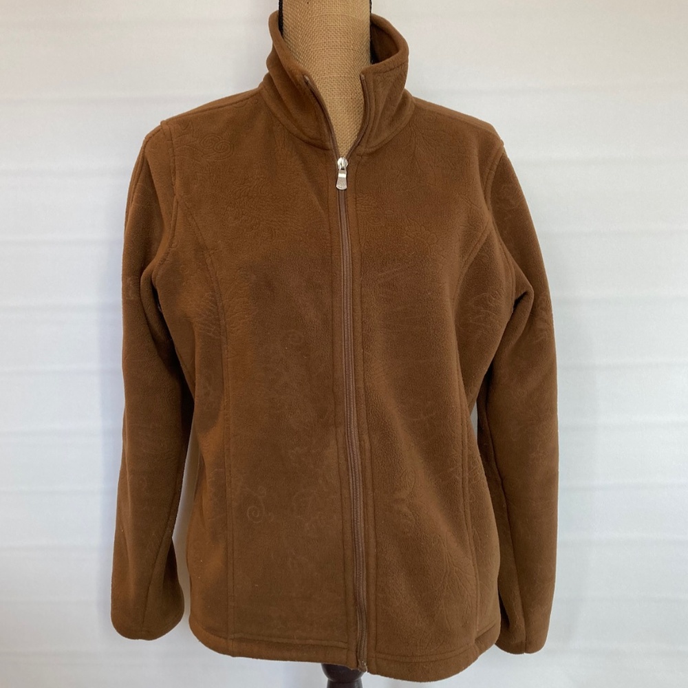 eivissa Brown Fleece Jacket, long sleeve, fleece, zipper close, size large